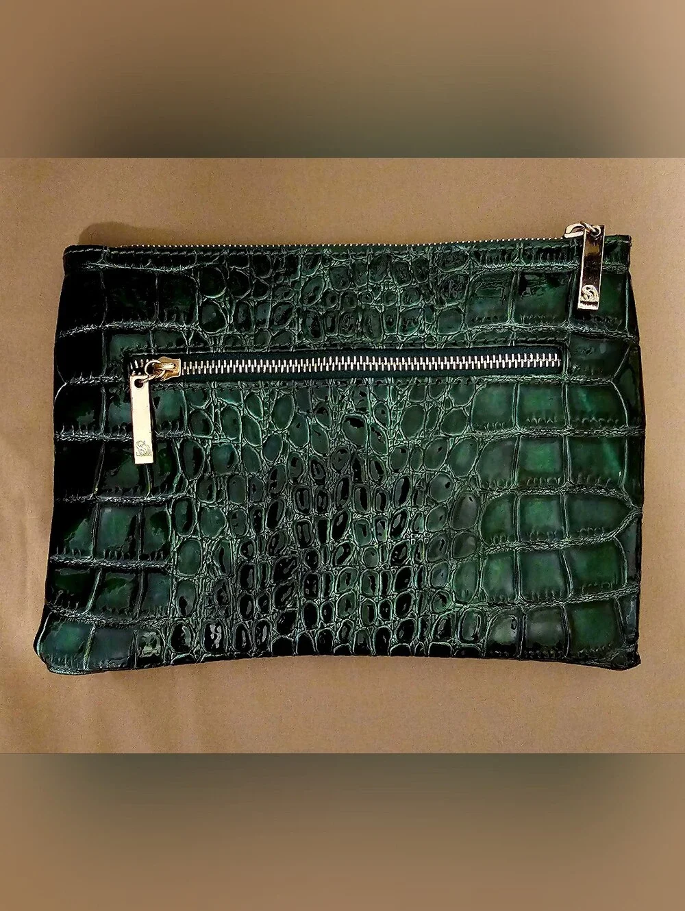 Sineqyanone Dark Green Crocodile-Texture Clutch